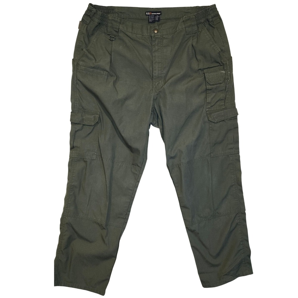 5.11 Tactical Series Cargo Pants Mens 40x31 Olive Green Cotton Canvas Pleated